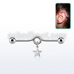 316l steel industrial loop barbell w dangling steel star