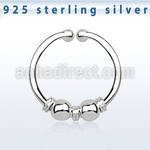agsep12l silver fake septum ring w two balls and three wires