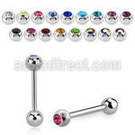 bbc 316l steel tongue barbell with bezel jewel steel ball
