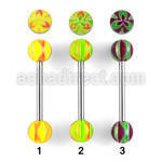 bbdxv 316l steel tongue barbell with 6mm acrylic flower ball