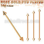 bbeittcn rose gold steel industrial barbell w 2 4mm cones