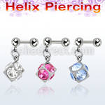 bber16 316l steel helix barbell w 4mm ball 6mm crystal dice