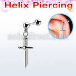 bber84 316l steel helix barbell 16g w dangling dagger
