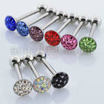 bbfc1x 316l steel tongue barbell with 7mm ferido glued crystal