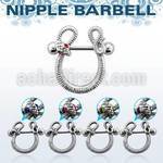 bbnpd8 316l steel nipple barbell with snake w crystal eyes