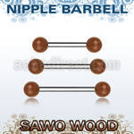 bbnpsw5 organic nipple barbell w two 5mm sawo wood balls