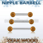 bbnpte5 organic nipple barbell w two 5mm teak wood balls
