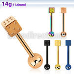 bbtdi anodized 316l steel tongue barbell w dice steel ball