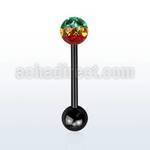 bbtfr6r anodized 316l tongue barbell w rasta colors ferido ball