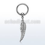 bcrg653 316l steel ball closure ring w dangling plain bird wing 