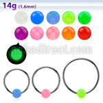 bcrgl6l xxl 316l steel bcr, 14g w 6mm glow in the dark ball