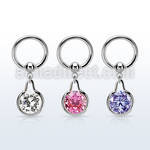 bcrgz417 steel ball closure ring w dangling w cz stone in middle 