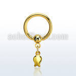 bcrtg767 gold steel ball closure ring, 14g dangling tulip 