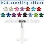bilbf bio flex labret with silver flower with crystal leaves