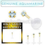 bioflex labret w push in 10kt gold w prong aquamarine