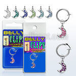 blcp401 fake belly clip w a dangling moon with crystals 