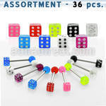 blk201 316l tongue barbell with a 5mm acrylic uv dice