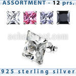 blk259g sterling silver earring stud with 9 12mm square cz