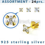 blk265s 18k gold plated silver ear stud with 3 5mm square cz