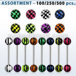 blk321 316l tongue barbell with 6mm acrylic checkered ball