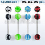 blk327 316l tongue barbell with 6mm zebra striped ball