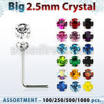 blk529 silver nose studs with 2 5mm round prong set crystal