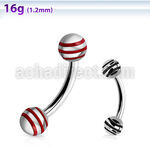 bneby4 316l steel eyebrow banana with striped 4mm ball