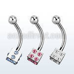 bnesdc4 316l steel eyebrow banana with crystal studded dice