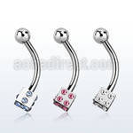 bnesdc 316l steel eyebrow banana with 3mm crystal steel dice