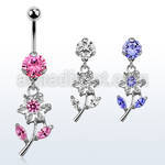 bnrz178 casted steel cz belly banana w cz studded flower design