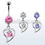 bnrz17 casted steel cz belly banana w round cz inside a heart