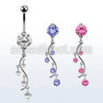 bnrz359 casted steel cz belly banana w vine w prong set czs
