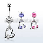 bnrz362 casted steel cz belly banana w heart w a prong set cz