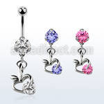 bnrz374 casted steel cz belly banana w apple design w cz stone