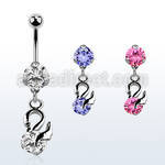 bnrz376z casted steel cz belly banana w swan design w round cz