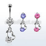 bnrz377 casted steel cz belly banana w heart design w round cz