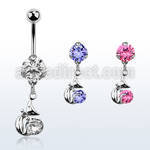 bnrz378 casted steel cz belly banana w lady cat design round cz