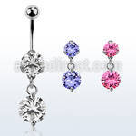 bnrz383 casted steel cz belly banana w twin prong set 10mm cz