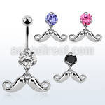 bnrz519 casted steel cz belly banana w happy mustache design