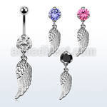 bnrz593 casted steel cz belly banana w dangling bird wing