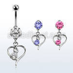 bnrz59 casted steel cz belly banana w stylish heart shape w cz
