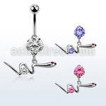 bnrz729 casted steel cz belly banana w snake w round cz on body