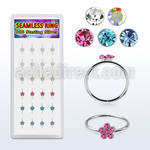 box w 24 silver seamless nose hoop w color crystal flower