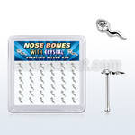 box w silver nose bones w sperm shape clear crystal top