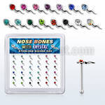 box w silver nose bones w sperm shape color crystal top