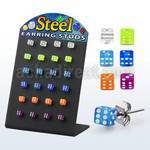 brdi4 stainless steel ear stud w acrylic colored uv dice tops