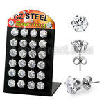 bresz9 stainless steel earring stud with 3 5mm prong cz stone