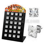 brezq6 stainless steel earring stud w prong square cz stone