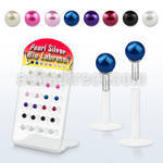 brlbi19 clear bioflex labret with faux pearl ball silver top