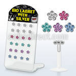 brlbi8 display of bioflex labret with silver flower design top